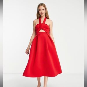 ASOS DESIGN twist cut out halter midi dress in red